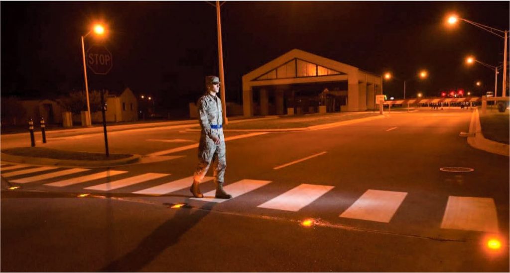 example of in-pavement warning flashing lights at a crosswalk